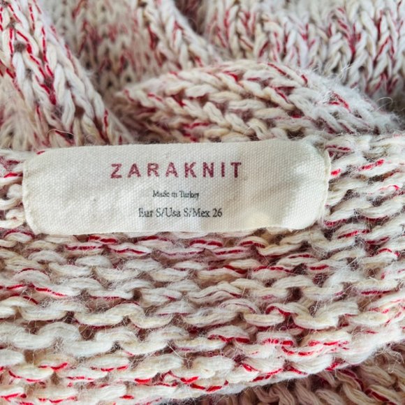 Zara Knit Mohair Asymmetrical High Low Pull Over Cream & Red Size Small - Picture 11 of 12